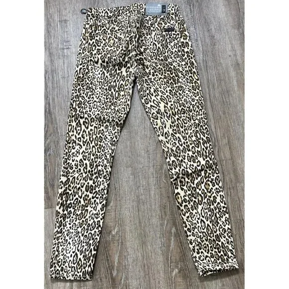 7 For All Mankind Womens Leopard Print Cropped Skinny Jeans Beige Sz 24 - Picture 2 of 2